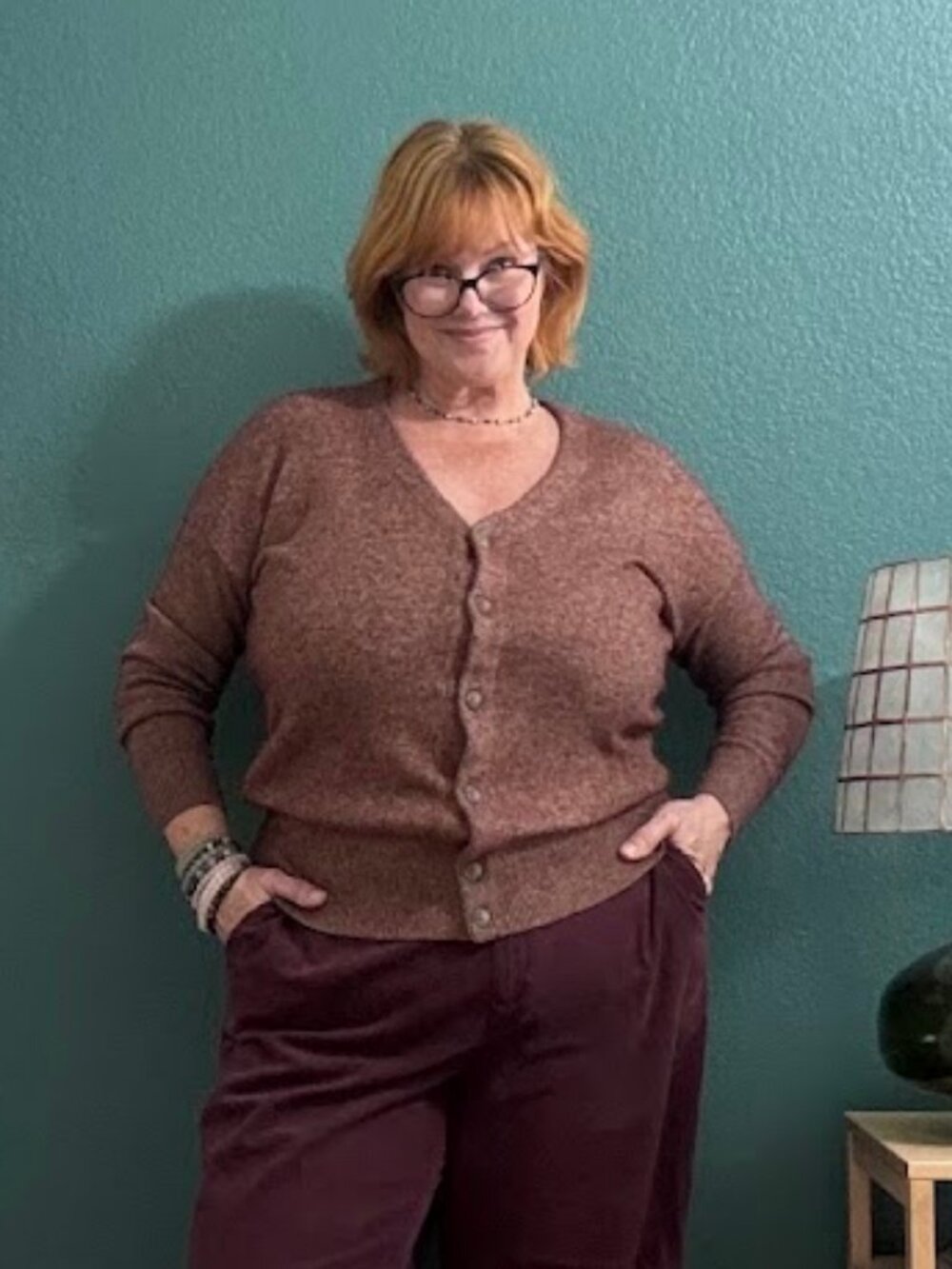 Madewell Merino Wool Blend V-Neck Cardigan Dark Rose / Burgundy Heather - L